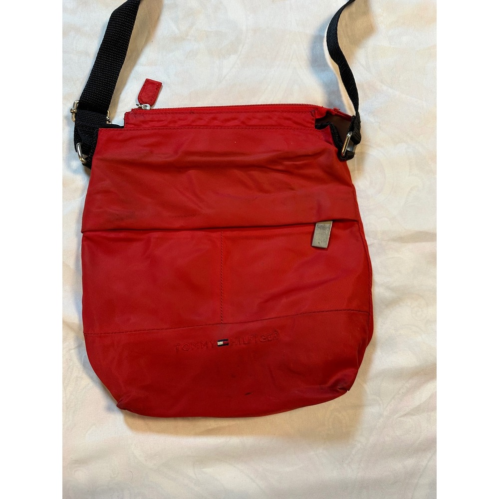 Tommy Hilfiger Red Nylon Crossbody Bag Adjustable Strap Sporty Travel Purse